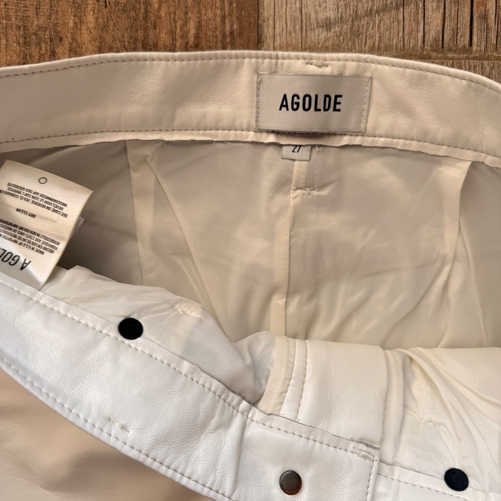 AGOLDE Luna Pieced High Waist Barrel Leg Leather Blend Pants Size 27 - Picture 5 of 9